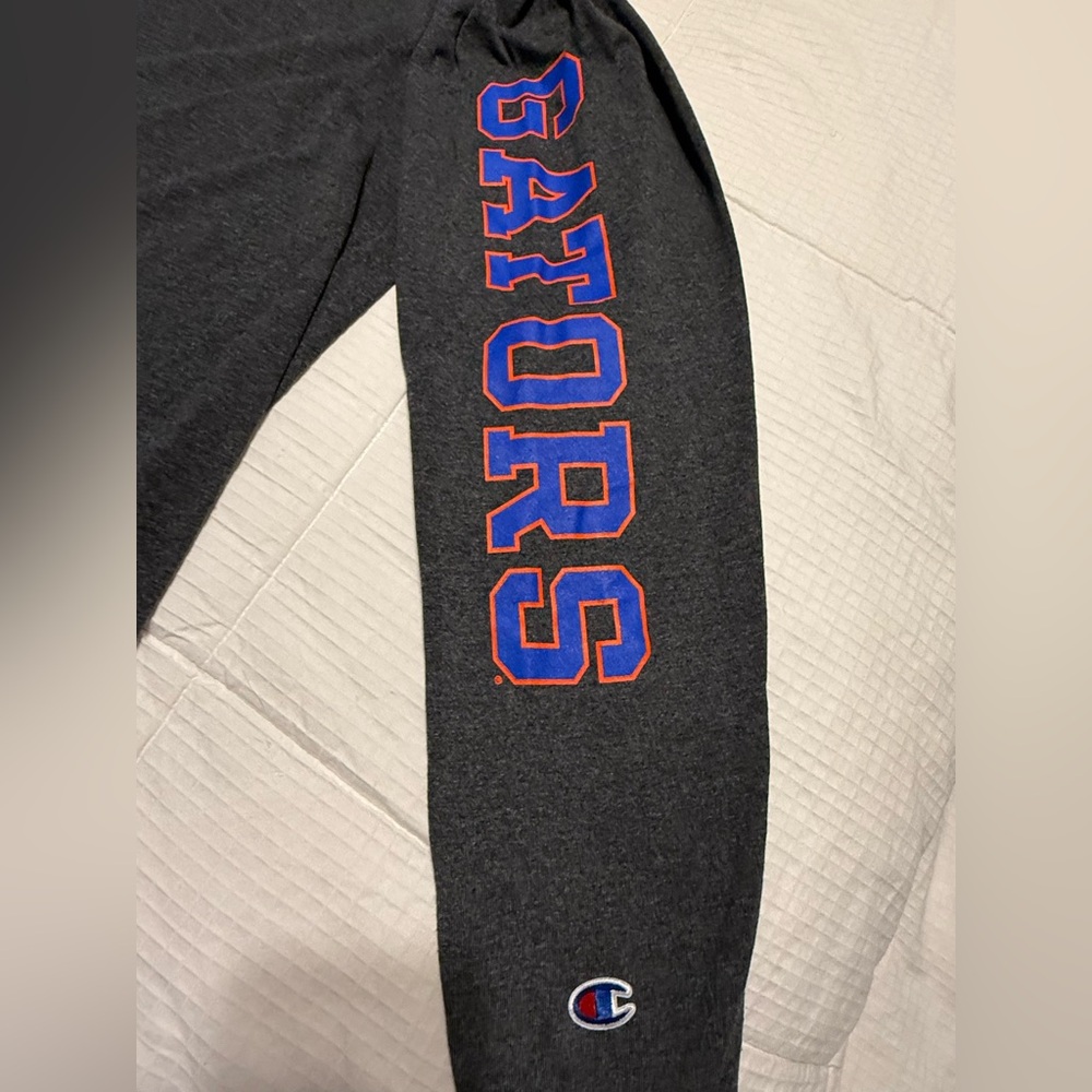Champion Gray and Blue Long sleeve Shirt with Gators Logo.